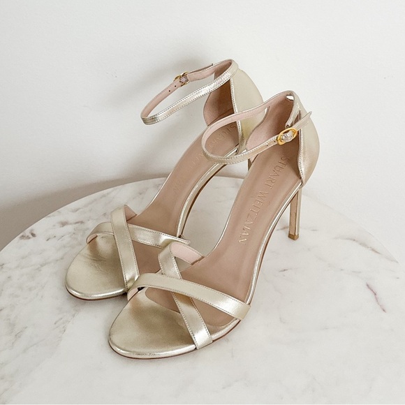 NEW Stuart Weitzman Nudistsong Metallic Cross Ankle Strap Sandals Size 11 - Picture 7 of 13